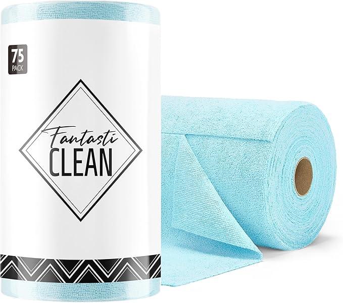Fantasticlean Microfiber Cleaning Cloth Roll -75 Pack, Tear Away Microfiber Towels, 12