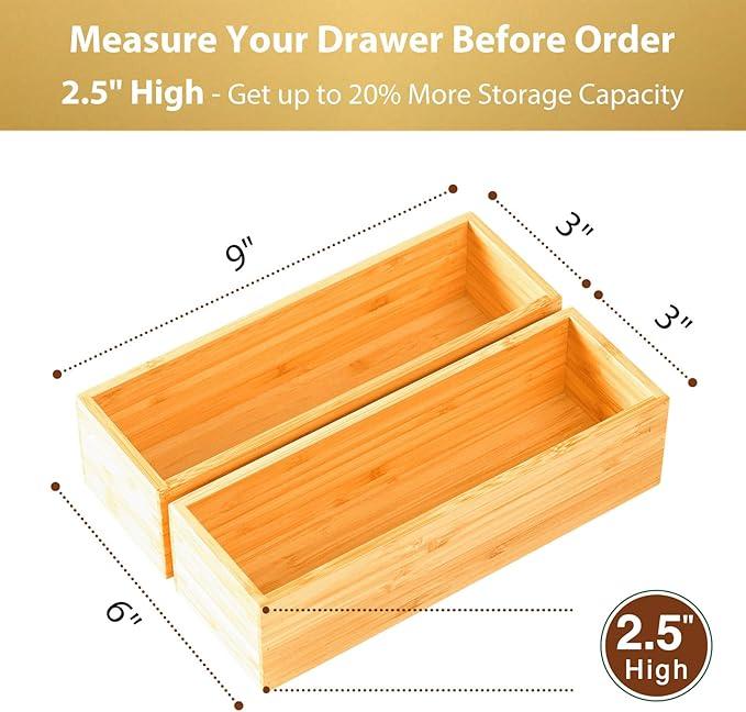 Umilife Bamboo Kitchen Drawer Organizer, Extra High Silverware Tray, Flatware Cutlery Storage Box, Multi-Use Holder in Office, Bathroom, Pantry - 9