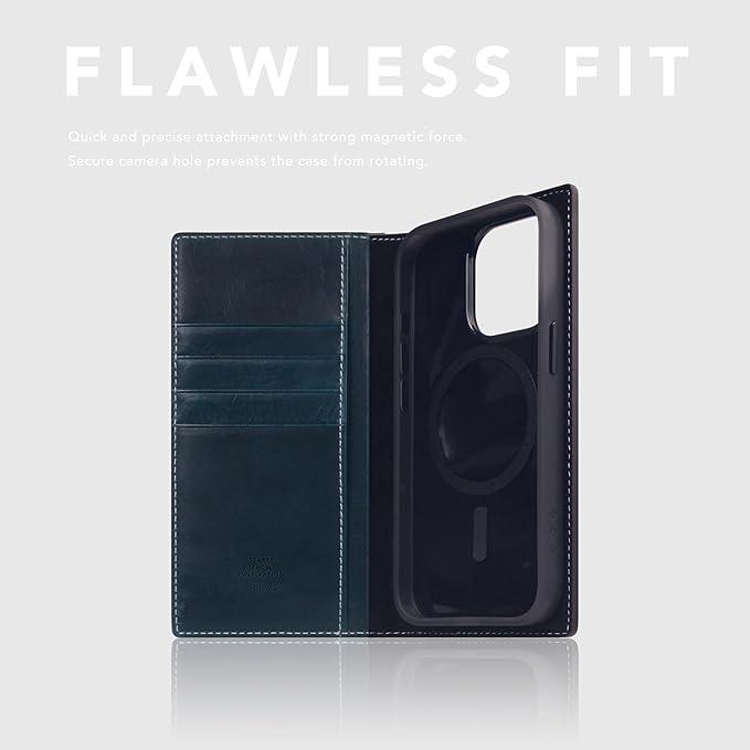 D7 Italian Wax Leather Wallet Case for iPhone 15 Pro - [2-in-1] Handcrafted Detachable Diary Style with Magnetic MagSafe Back Cover, Gift Box Included (Blue)