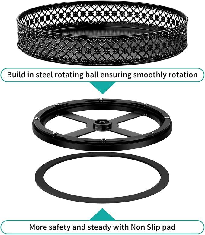 Ovicar Lazy Susan Organizer Turntable - 11 inch Rotating Spice Rack Metal Lazy Susan for Cabinet Pantry Kitchen Countertop Dining Table Cupboard Bathroom Refrigerator Vanity Black