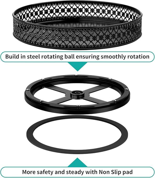Ovicar Lazy Susan Organizer Turntable - 11 inch Rotating Spice Rack Metal Lazy Susan for Cabinet Pantry Kitchen Countertop Dining Table Cupboard Bathroom Refrigerator Vanity Black