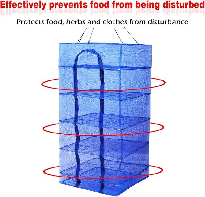 Drying Rack 6 Layers Folding Fish Mesh, Foldable Nylon Netting, Hanging Drying Fish Net, for Shrimp Fish Fruit Vegetables Herb, with Zipper Opening-Blue (37.4X19.6X19.6 in)…