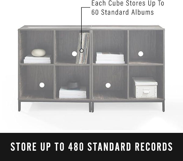 Crosley Furniture Jacobsen 2-Piece Vinyl Record Storage Cube Bookcase Set and Record Player Stand, Brown Ash