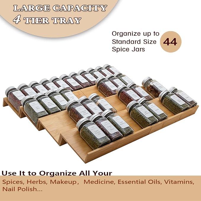Bamboo Spice Rack Drawer Organizer - 8 Pieces Set- 10