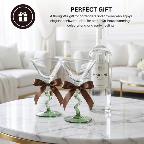 Spiral Stem Martini Glasses Set of 2, 9.2oz 7.05