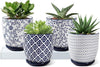 Ceramic Succulent Planter Pots - 4.6 Inch Small Flower Pot with Drainage Holes and Saucers for Indoor Plant, Cactus, Herbs, Outdoor Plants, Home Decor, Set of 4, Vintage Blue