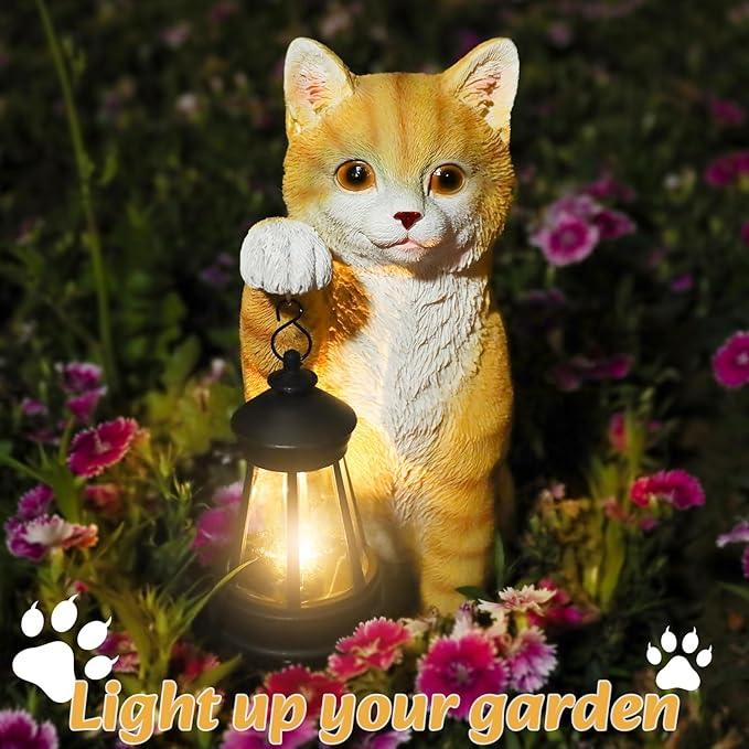 Cat Statues for Garden - Solar Powered Outdoor Cat Garden Statue, Crafted Garden Sculptures & Statues for Patio, Yard, Lawn, Gardening Gifts for Women and Mom(11