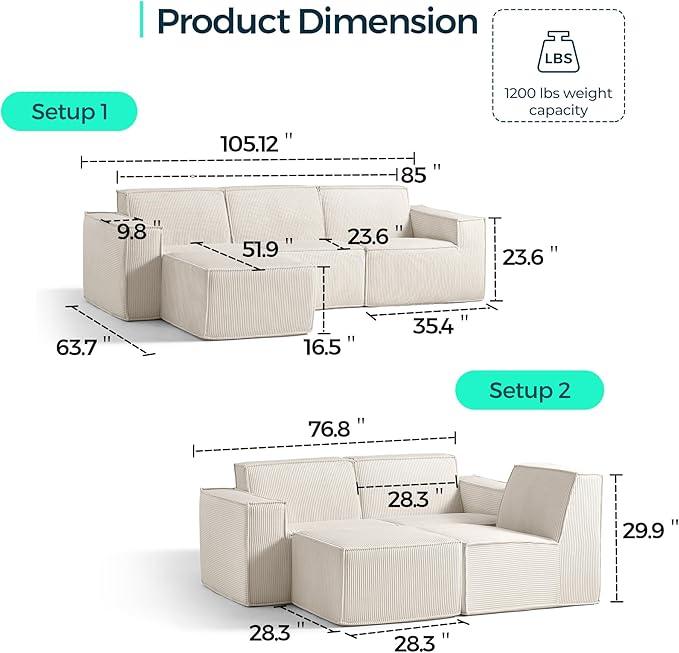 LINSY HOME Modular Sectional Sofa, 105