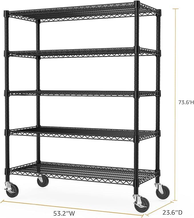 Garage Shelving 5 Tier Industrial Metal Shelving Units for Commercial, Basement, Pantry, Warehouse, School, Black Heavy Duty Easy Assembly 23.6