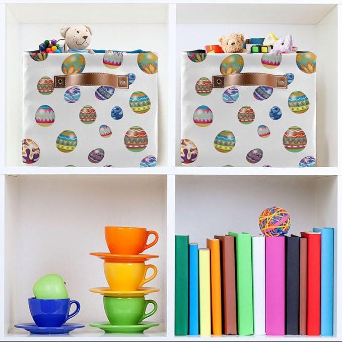 Easter Storage Basket Cube Storage Bins Organizer Bag Collapsible Closet Shelf Baskets with handle for Baby Cloth Pet Toy Book 14.2×10.2×8.3 IN