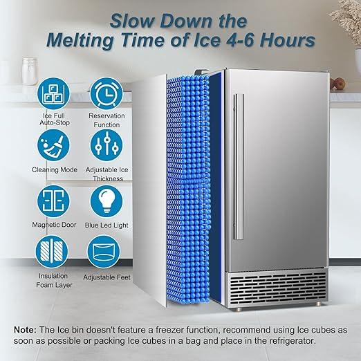 Commercial Ice Maker Machine 120 LBS/24H, 60 LBS Cold Preservation Bin for 4-6 H, Freestanding Undercounter Ice Maker Stainless Steel, 40 Ice Trays Built-in Ice Machine for Restaurant Bar Kitchen Cafe