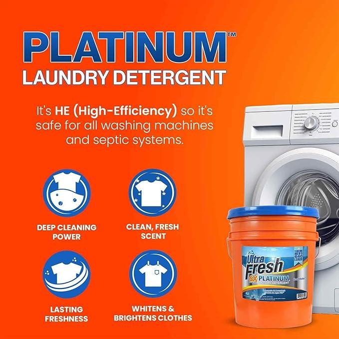 Ultra Fresh Liquid Laundry Detergent Washing Soap, 6X Platinum, ColdWater, 5 Gallon – Fabric Odor Remover to Wash Clothes and Sheets
