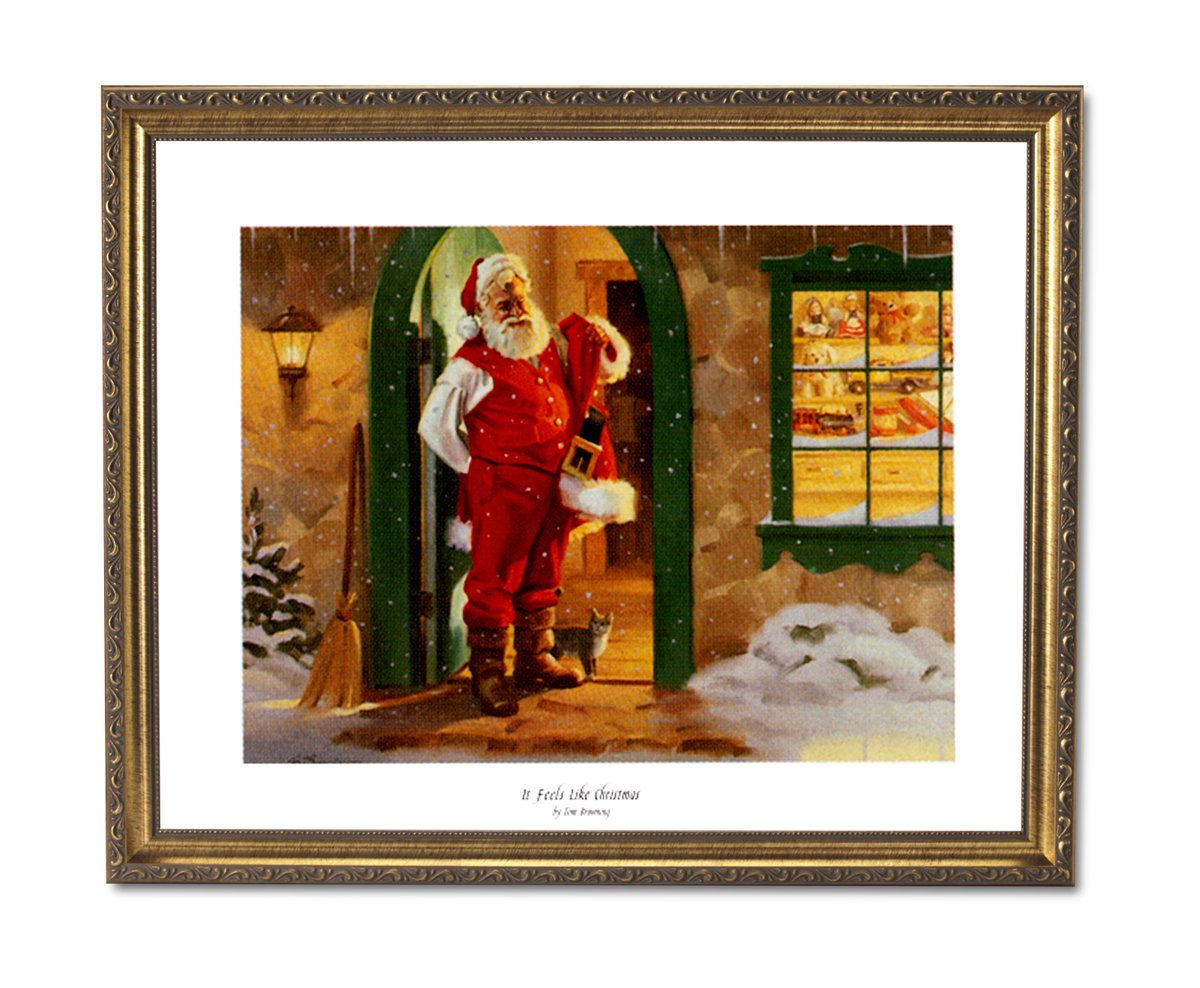 Santa Claus Art Print – Festive Gold Frame Christmas Wall Art 19x23 with Glass