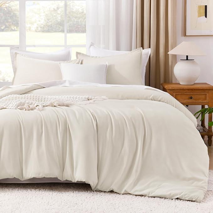 Litanika Beige Comforter Set California King Size, 3 Pieces Cal King Lightweight Solid Bedding Comforter Set, Oversized All Season Fluffy Bed Set (104x96In Comforter & 2 Pillowcases)