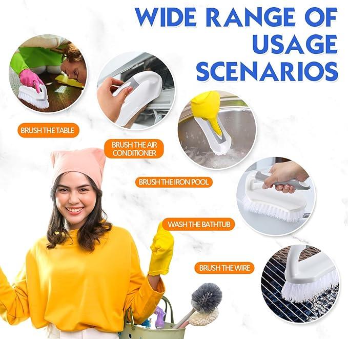 Lallisa 12 Pcs Scrub Brush for Cleaning with Handle Comfortable to Grip Heavy-Duty Flexible Stiff Bristles Scrubber Brushes Bulk for Shower Bathroom Carpet Kitchen Floor Tiles (Gray,Green,Blue)