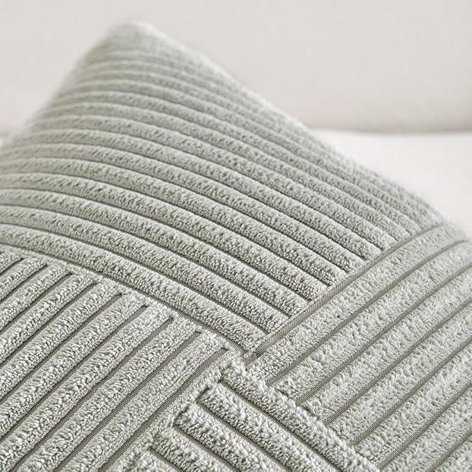 Fancy Homi 2 Packs Grey Decorative Throw Pillow Covers 16x16 Inch for Living Room Couch Bed Sofa, Rustic Farmhouse Boho Home Decor, Soft Corss Patchwork Corduroy Textured Square Cushion Case 40x40 cm