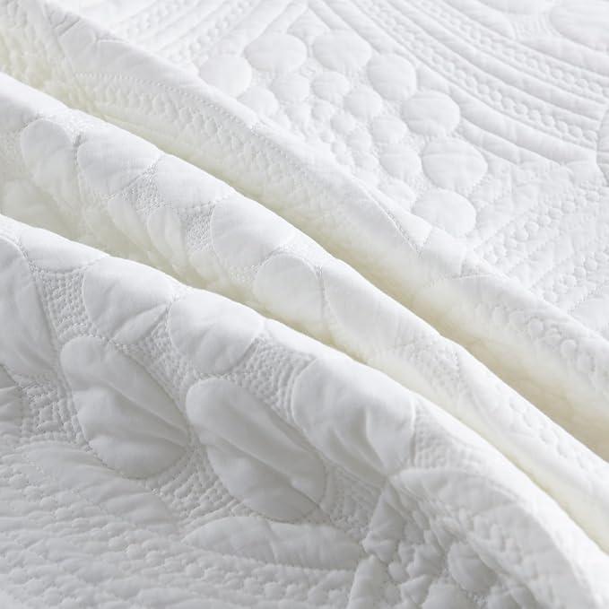 MarCielo 3-Piece 100% Cotton Oversized Bedspread Lightweight Quilt Coverlet Embroidery Farmhouse Bedding (Tf Bright White, Oversized Queen (100