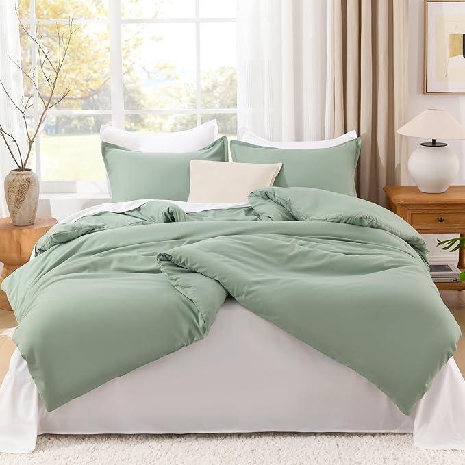Litanika California King Comforter Set Sage Green - 3 Pieces Cal King Lightweight Solid Bed Comforter, Oversized Fluffy Down Alternative Comforter Quilt Blanket Bedding Set