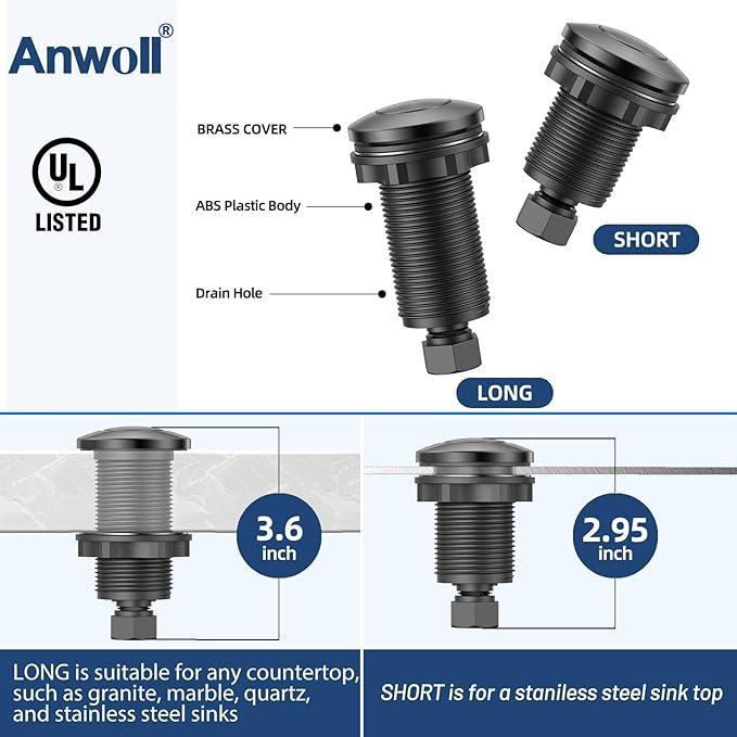 Garbage Disposal Air Switch Kit -Professional- Dual Outlet, Sink Top Waste Disposer On/Off, Garbage Disposal Button, Brass Made Cover, UL Listed