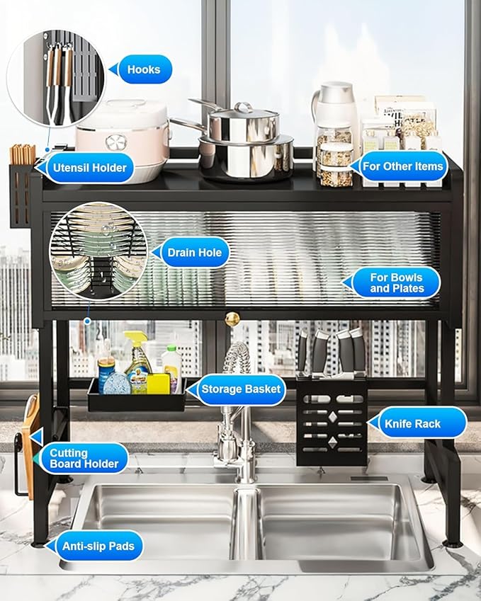 Dish Drying Rack, 3-Tier Over Sink Dish Drying Rack, 33.5
