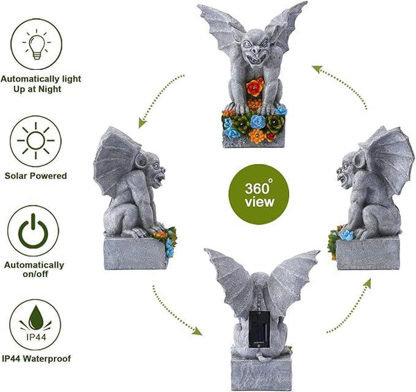 Solar Gothic Gargoyle Garden Statues: Outdoor Sculptures with Succulent Lights Decor for Patio Lawn Yard Art - Gifts for Mom Grandma