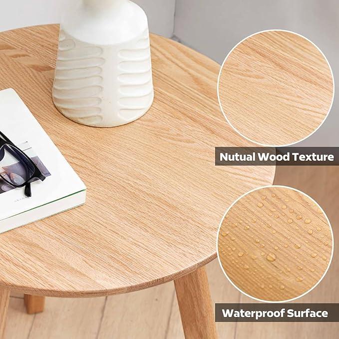 100% Solid Oak Small Tall Side Table, Mid Century Modern Coffee Table for Small Spaces, Living Room End Table with Stable Frame for Bedroom Couch, (Natural, 21.65