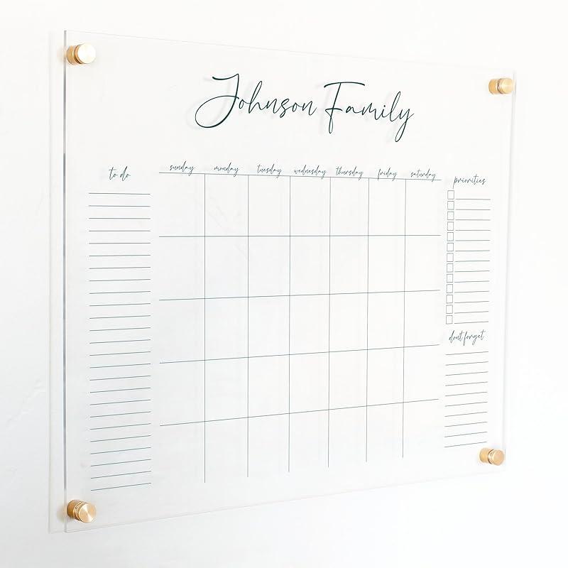 Personalized Clear Acrylic Calendar for Wall, Calendar Whiteboard for Wall, Dry Erase Wall Calendar, Wall Calendar Organizer System for Home (Cursive, Jade, 23