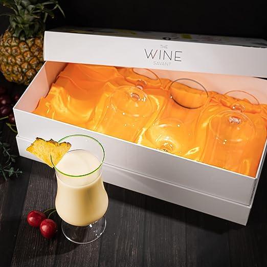 Hurricane Glasses, Large 17oz Pina Colada, Set of 4 Tropical Cocktail Tall Stemmed Crystal Glassware, Poco Grande Cups, Tulip Shaped for Bar Drinks, Daiquiri, Juice, Bloody Mary, Mai Tai, Cocktails