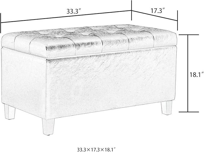 Asense Storage Ottoman Bench, Faux Leather Upholstered End of Bed Bench with Safety Hinge Wooden Legs, for Entryway Bedroom (Black, 33.3