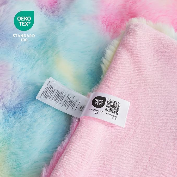 Cozy Bliss Faux Fur Throw Blanket for Couch, Fuzzy Soft Plush Thick Bubble Blanket for Sofa Bedroom Living Room,50 * 60 Inches Tie-dye Rainbow