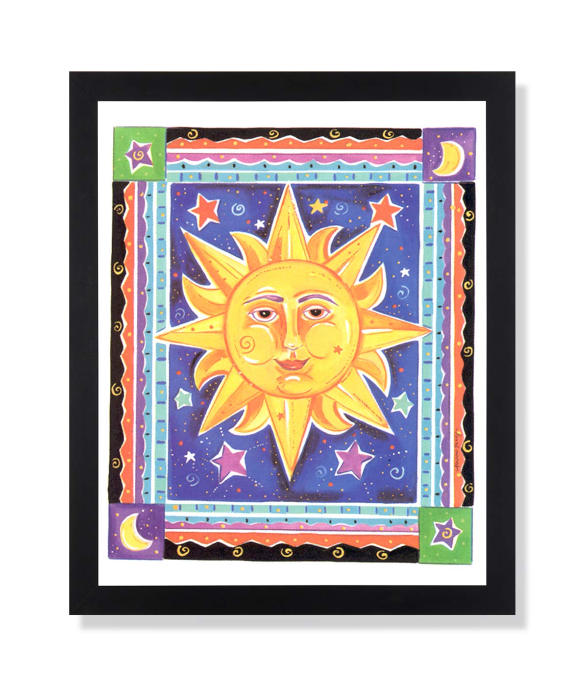Framed Art Print - Celestial Galaxy Kids Room Art With Black Wood Frame & Protective Glass