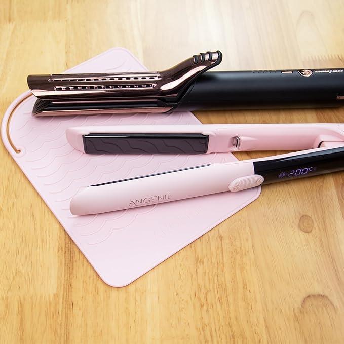 ANGENIL Flat Iron Silicone Mat and Travel Case for Hair Tools - Heat Resistant Mat, Straightener Pad, and Curling Iron Sleeve (9
