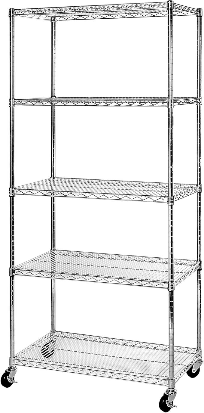 Seville Classics UltraDurable Heavy Duty NSF Solid Steel Wire Rack Storage Unit, Organizer for Garage, Warehouse, Office, Restaurant, Classroom, Kitchen, Steel, 5-Tier Shelving, 36