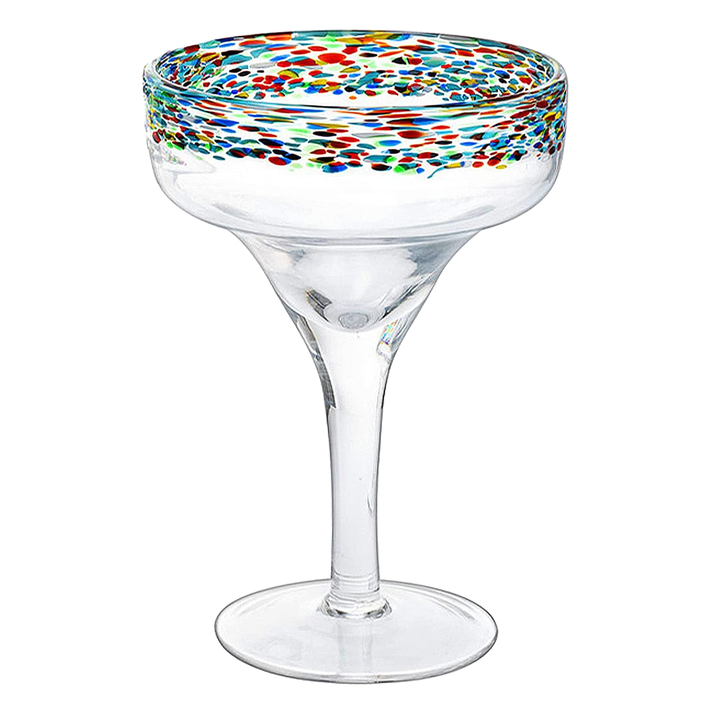The Wine Savant Mexican Margarita Hand Blown Glass - Set of 4 - Large 16oz, Luxury Margarita Glasses, Mexico Design Large 16oz Confetti Rim Carmen Cinco de Mayo, Dishwasher Safe, Confetti Rock Decor