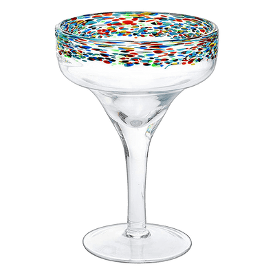 The Wine Savant Mexican Margarita Hand Blown Glass - Set of 4 - Large 16oz, Luxury Margarita Glasses, Mexico Design Large 16oz Confetti Rim Carmen Cinco de Mayo, Dishwasher Safe, Confetti Rock Decor