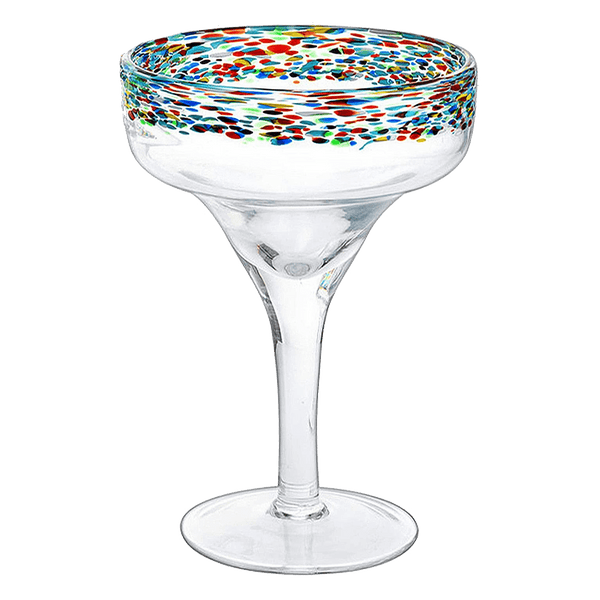 The Wine Savant Mexican Margarita Hand Blown Glass - Set of 4 - Large 16oz, Luxury Margarita Glasses, Mexico Design Large 16oz Confetti Rim Carmen Cinco de Mayo, Dishwasher Safe, Confetti Rock Decor