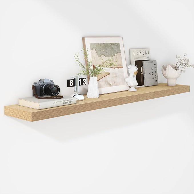 Fun Memories 55 Inch Floating Shelves - 9 Inch Deep Rustic Wooden Wall Shelves - Extra Deeper & Thicker Wall Mounted Storage Shelf for Living Room, Kitchen, Farmhouse - 55