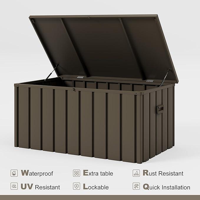 PURPLE LEAF Outdoor Deck Box 100 Gallon Waterproof Lockable Storage Box Container with Lid Deck Organization for Patio Cushions Side Table Pool Accessories Garden Tools, Brown