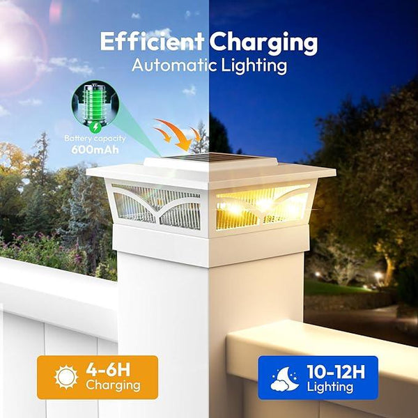 NIORSUN Solar Post Cap Lights Outdoor, 2 Modes LED, Deck Fence Post Solar Lights for 3.5x3.5 4x4 5x5 Caps Patio Garden Decoration, Warm White/Cool White Lighting White 4 Pack