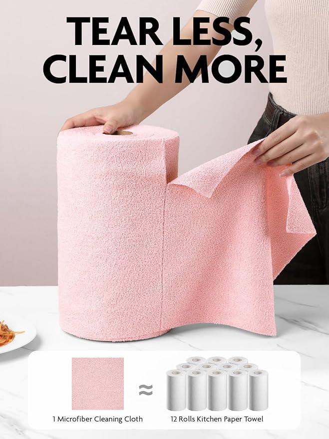 Fantasticlean Microfiber Cleaning Cloth Roll -150 Sheets, Tear Away Microfiber Towels, 12