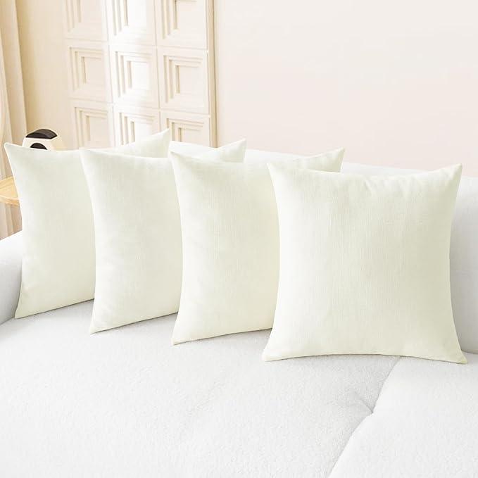 CaliTime Throw Pillow Covers Decorative 18 X 18 Inches Pack of 4 Cozy Chenille Cushion Cases for Couch Sofa Bed Living Room Home Cream