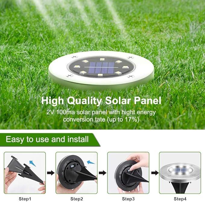 ZGWJ Solar Ground Lights,8 LED Disk Lights Upgraded Outdoor Garden Lights Landscape Lights for Lawn Pathway Yard Deck Patio Walkway White, 8 Pack