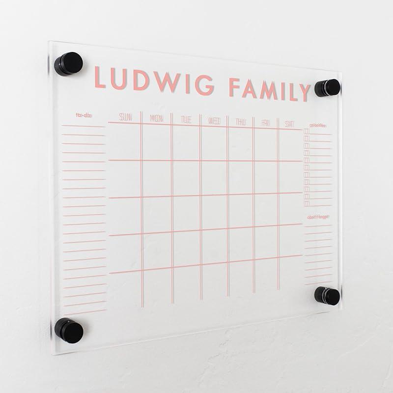 Personalized Clear Acrylic Calendar for Wall, Calendar Whiteboard for Wall, Dry Erase Wall Calendar, Wall Calendar Organizer System for Home (Block, Blush, 14