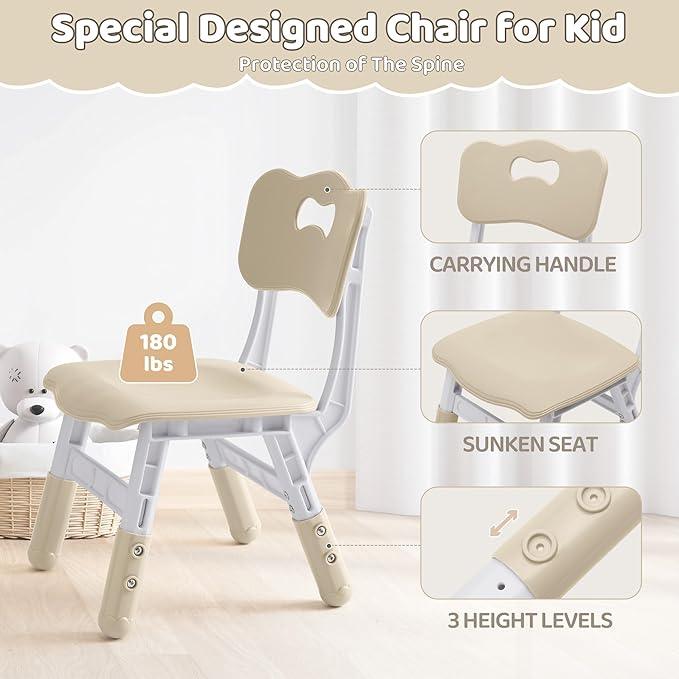 Kids Table and 2 Chairs Set, Height Adjustable (17.7