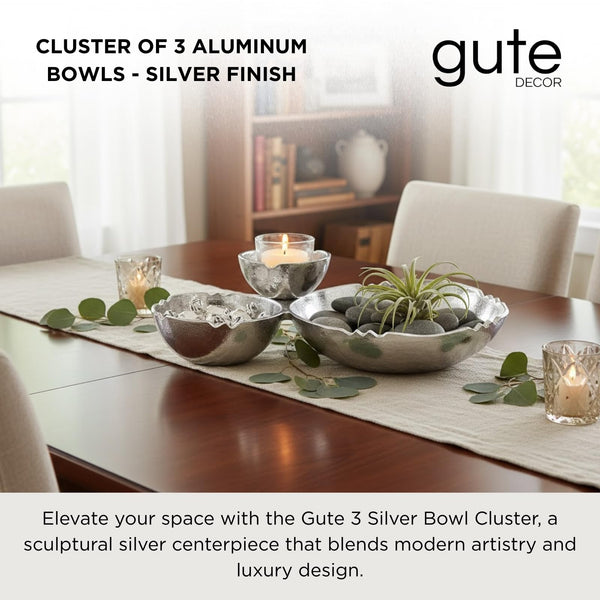 3 Cluster Decorative Bowls Bright Silver Snack Tray Bowl Chip