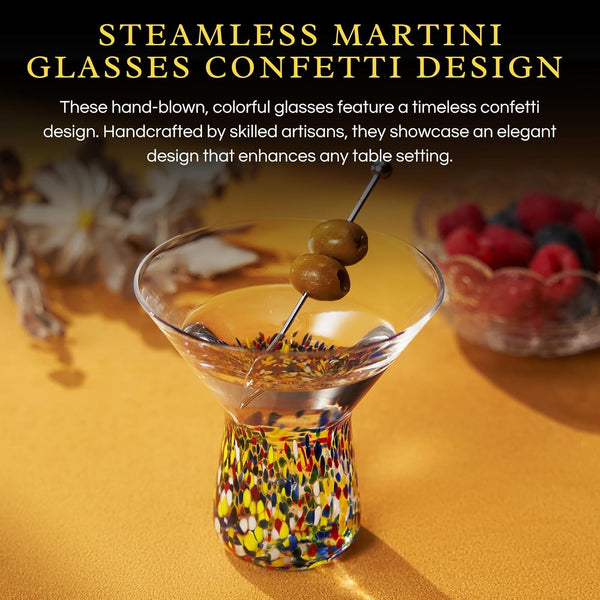 The Wine Savant Stemless Martini Glasses Hand Blown - Set of 2 Clear