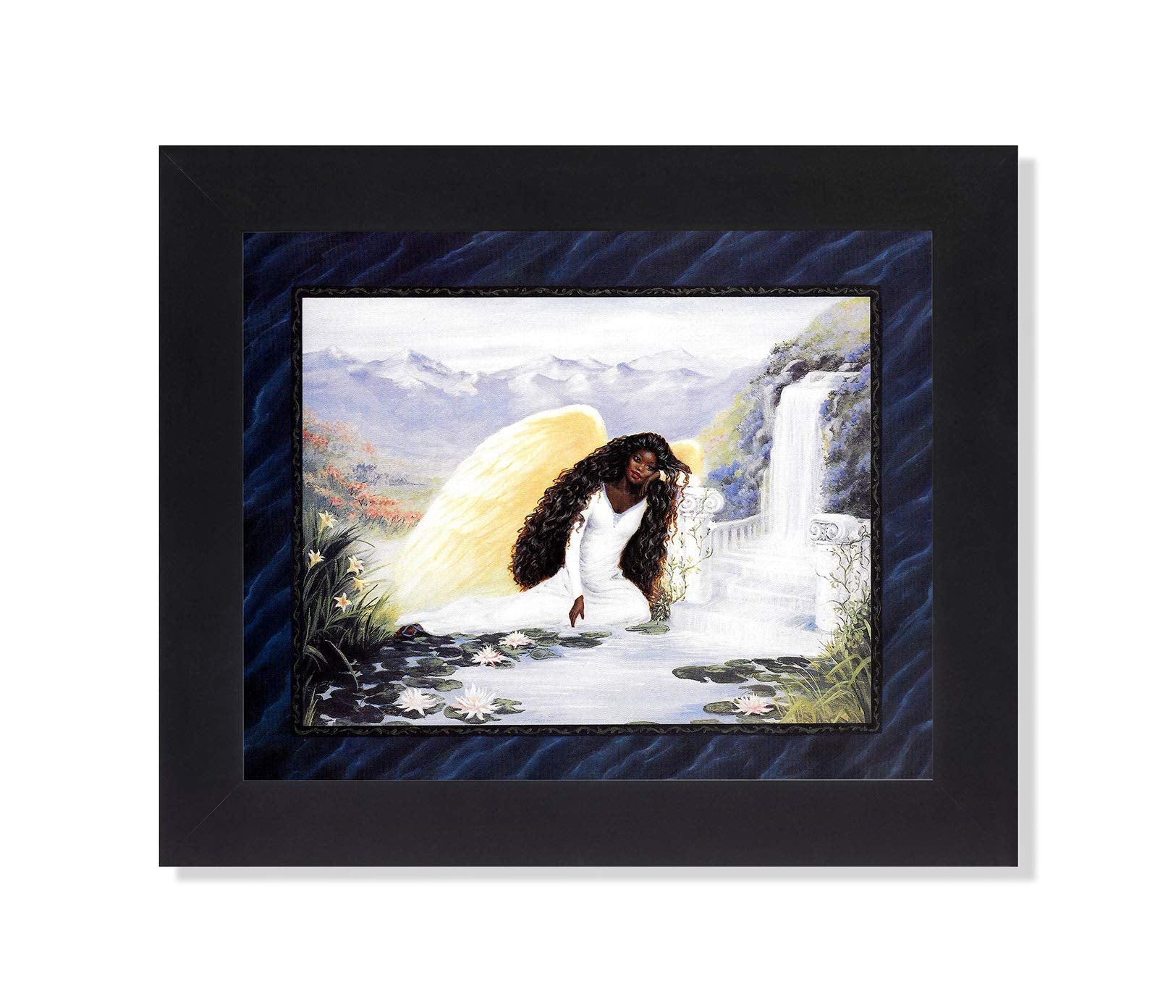 Black Framed Art Print - African American Angel 8x10 with Waterfall & Columns