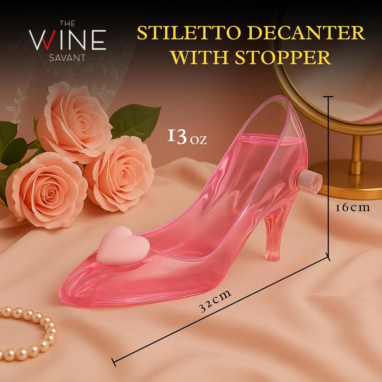 Stiletto Whiskey and Wine Decanter by The Wine Savant with Stopper - Luxurious Handcrafted High Heel Decanter for Wine Liquor Rum Bourbon Tequila - Elegant Decanter Gifts for Women!