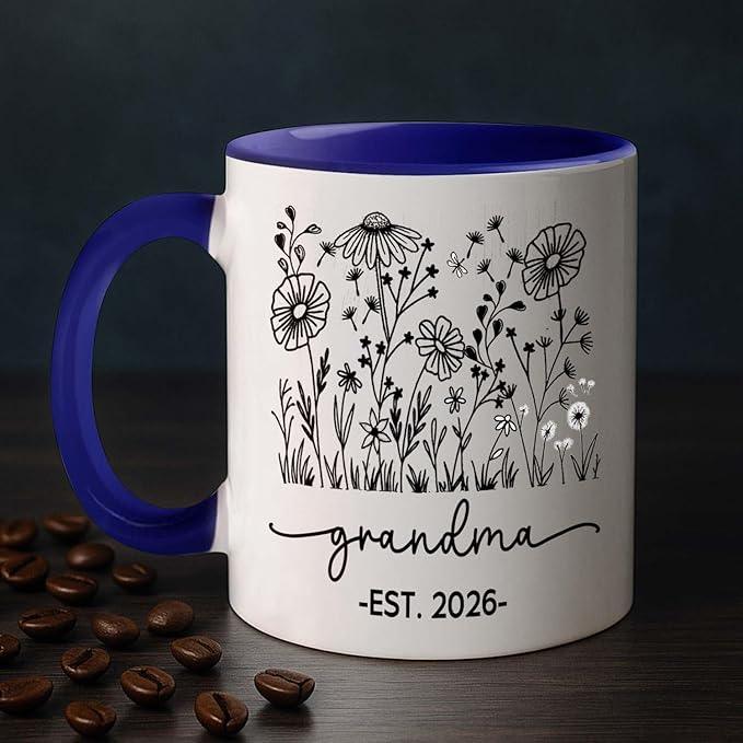 Personalized Grandma EST 2026 Accent Coffee Mug Gift For Nana Granny Grandmother, Novelty Grandma White Coffee Cup 11Oz 15Oz, Custom Year/Name Grandmother Ceramic Cup Gift For Birthday Mother's Day