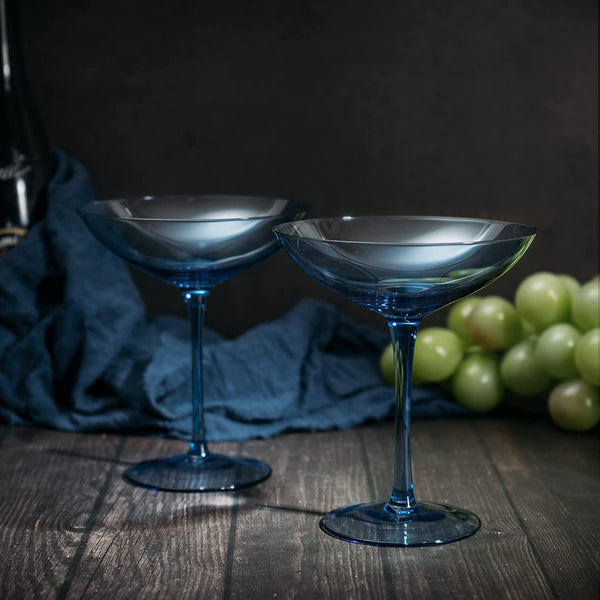 Champagne Coupes 12oz by The Wine Savant - Colorful Champagne Glasses, Prosecco, Mimosa Glasses Set, Cocktail Glass Set, Bar Glassware Luster Glasses (2, Cobalt Blue)